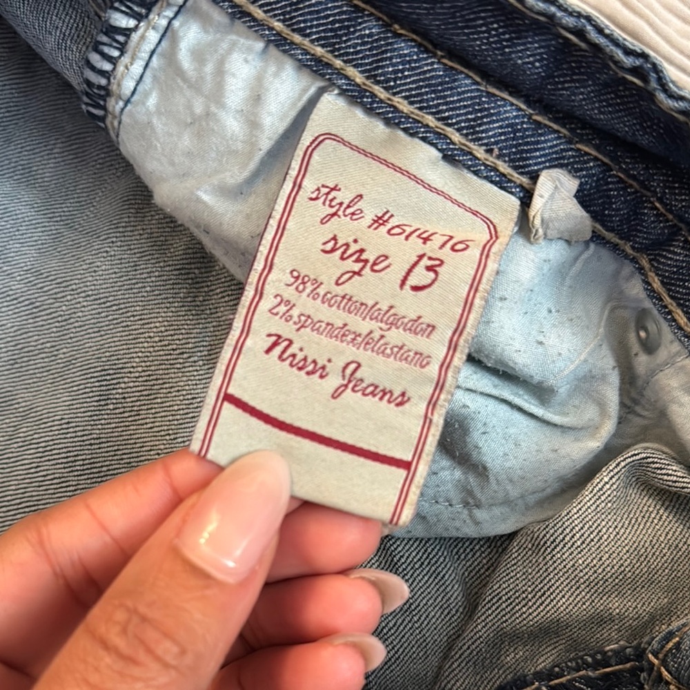 Medium Wash Blue Straight Leg Jeans with Distressing - Picture 4 of 7